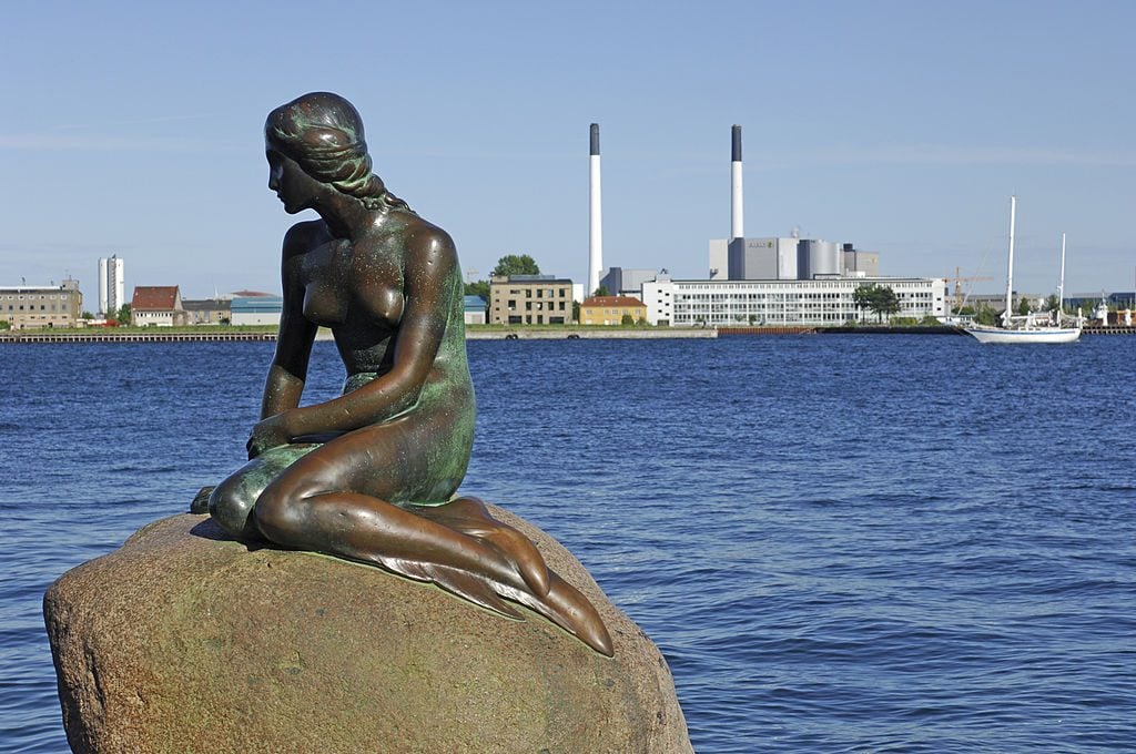 The Little Mermaid in Copenhagen. The bronze statue of the Hans Christian Andersen character was made by Edvard Eriksen and sits at the entrance to Copenhagen harbor . (Photo by Jeff Overs/BBC News & Current Affairs via Getty Images)