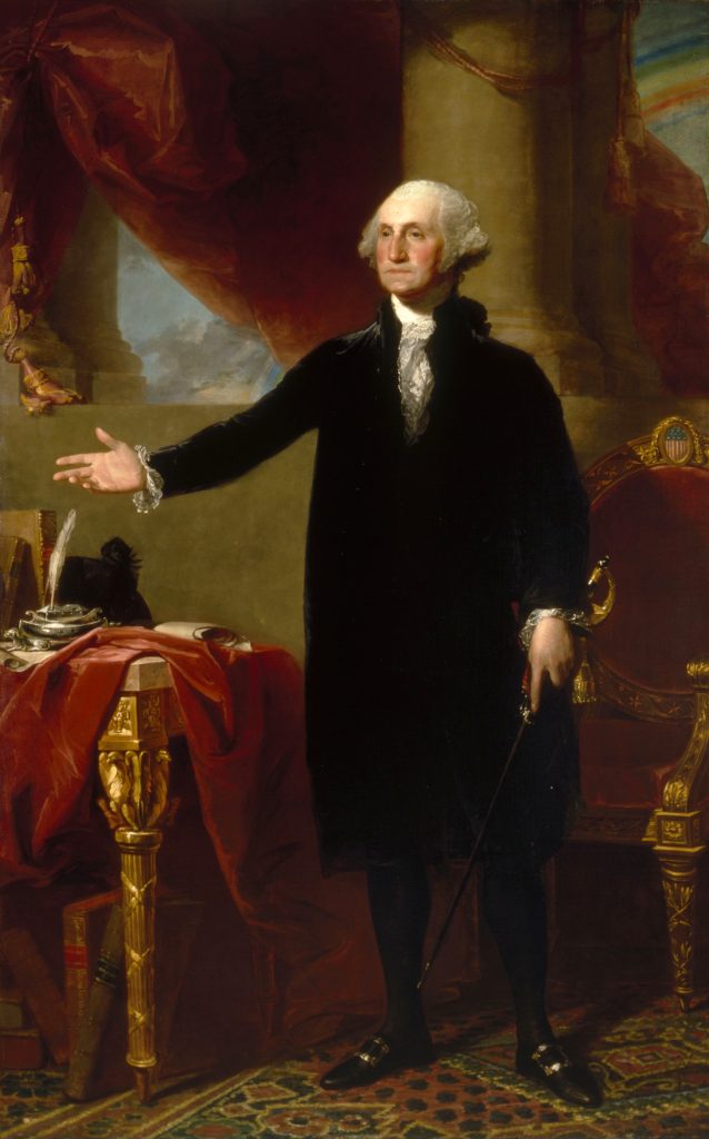 Gilbert Stuart, Portrait of George Washington known at the "Lansdowne" portrait (1796). Collection of the National Portrait Gallery.