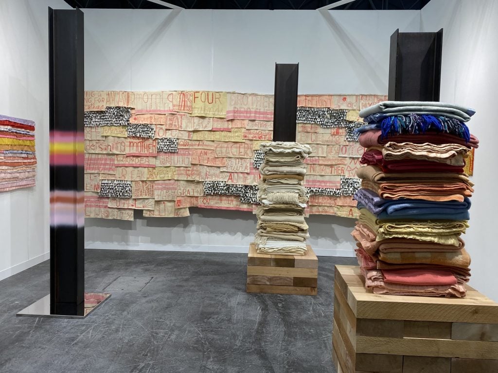 Work by Marie Watt from Marc Straus, New York, at the 2021 Armory Show at the Javits Center in New York. Photo by Sarah Cascone. 