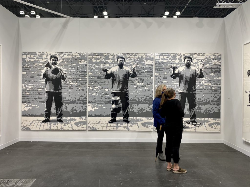 Ai Weiwei, Dropping a Han Dynasty Urn in Lego (2015) from Chambers Fine Art, New York and Beijing, at the 2021 Armory Show at the Javits Center in New York. Photo by Sarah Cascone.