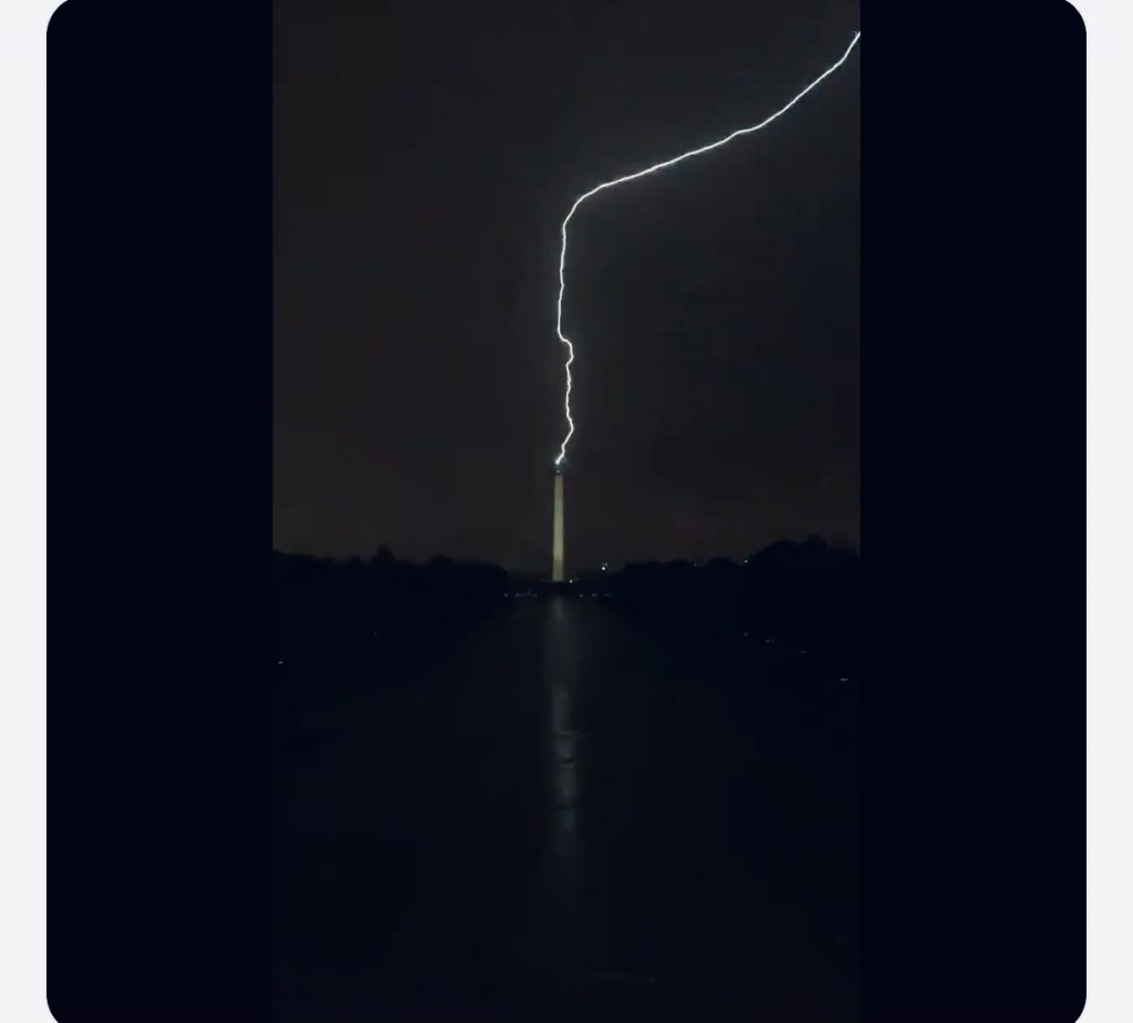 Screenshot of the lightning strike, courtesy of local resident Travis Nix on Twitter.