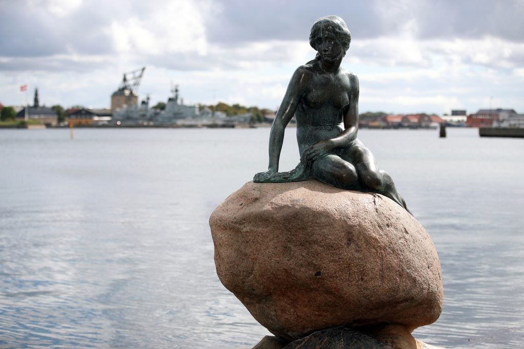 A general view of The Little Mermaid bronze statue by Edvard Eriksen, Copenhagen, Denmark (Photo by Nick Potts/PA Images via Getty Images)