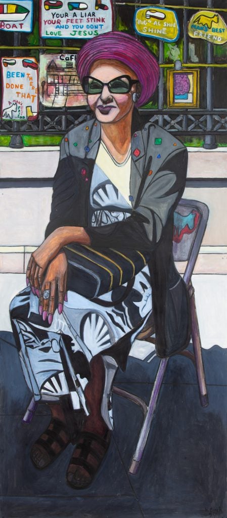 Willie Birch, <i>Woman Sitting in Big Al's Gallery</i> (1999). Photo: Courtesy of the artist and Fort Gansevoort.