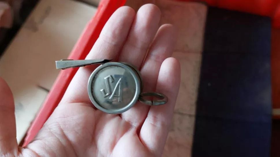 A local history teacher has discovered a secret cache of items, including this SA whistle, belonging to the local office of the Nationalsozialistische Volkswohlfahrt, or NSV, a Nazi welfare agency. Photo courtesy of the Stadtarchiv Hagen.