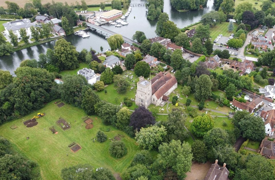 The remains of the monastery were found near the banks of the Thames, in a field next to the parish church. Photo courtesy of the University of Reading.
