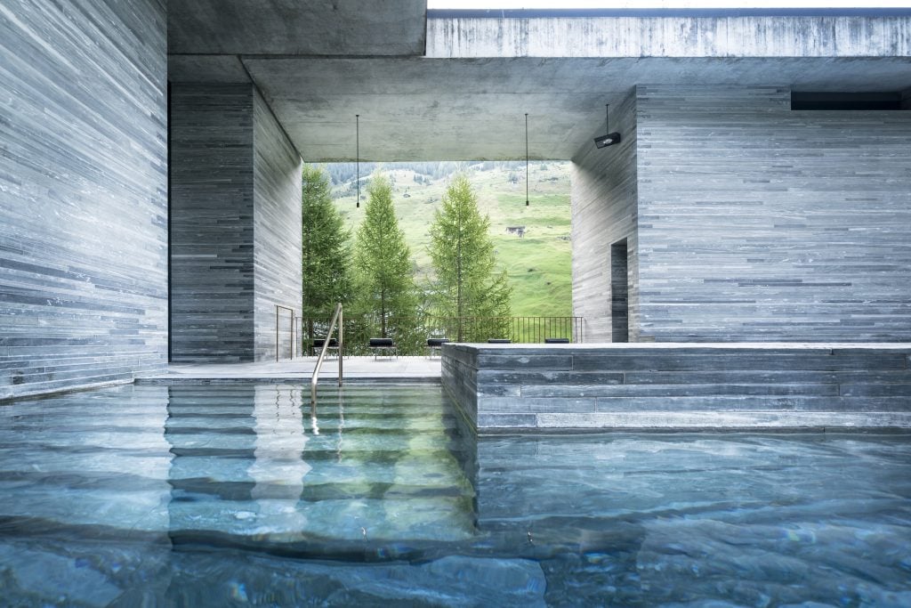 The thermal baths designed by Peter Zumthor at Hotel 7132 in Vals, Switzerland.  Copyright: Global image creation - Hotel 7132, Vals - Switzerland.