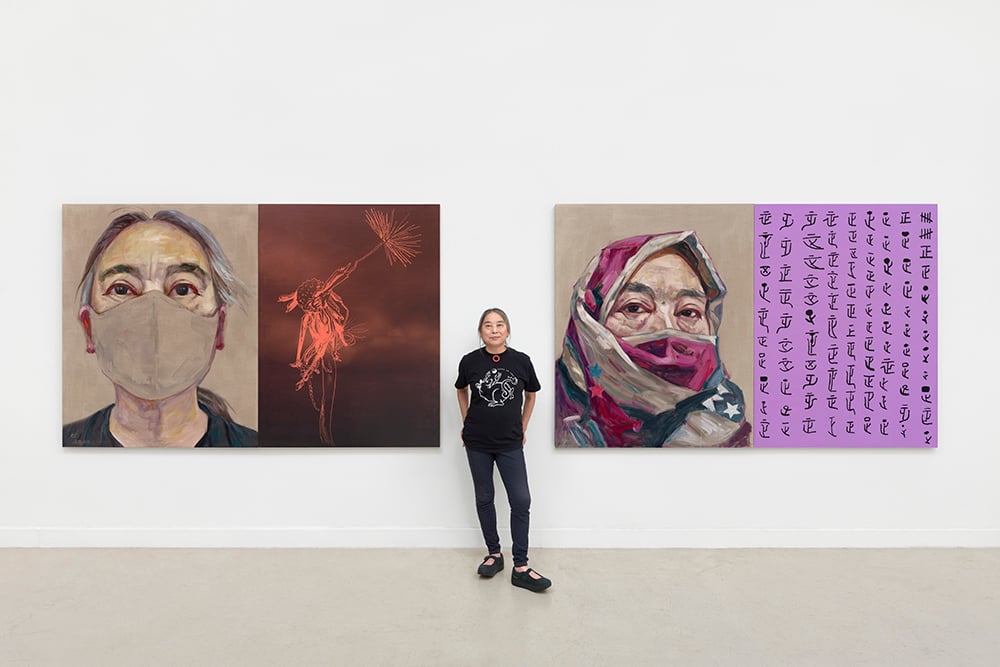 Hung Liu in her studio with Rat Year (2020). Photo by John Janca, courtesy of the National Portrait Gallery, Washington, D.C. ©Hung Liu.