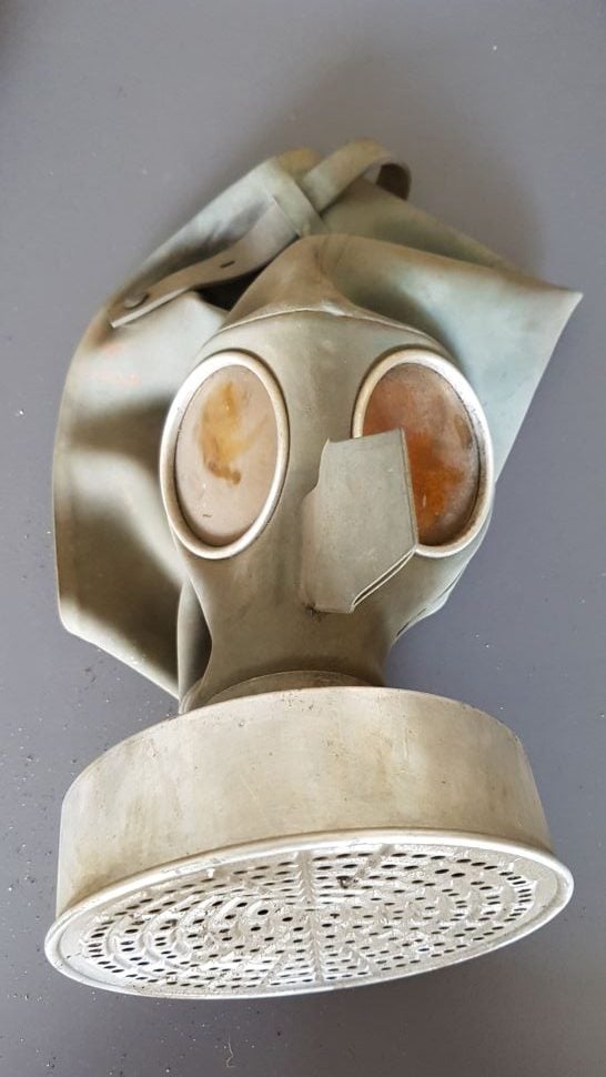 A local history teacher has discovered a secret cache of items, including this gas mask, belonging to the local office of the Nationalsozialistische Volkswohlfahrt, or NSV, a Nazi welfare agency. Photo courtesy of the Stadtarchiv Hagen.