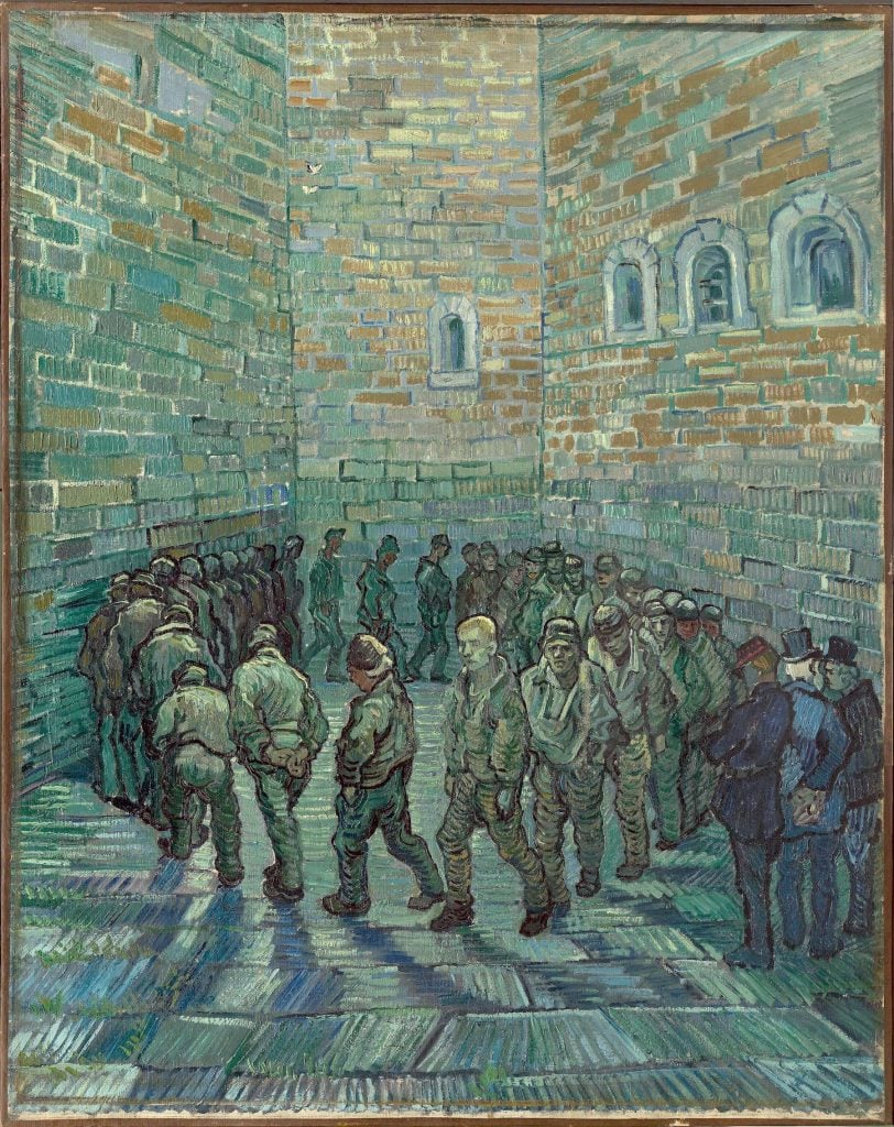 Vincentas Van Gogas, Kalėjimo kiemas, Saint-Rémy (1890).  Coll.  Ivanas Morozovas, 1909 m. spalio 23 d. Pouchkine menų valstybės muziejus, Maskva / Puškino valstybinis dailės muziejus, Maskva.