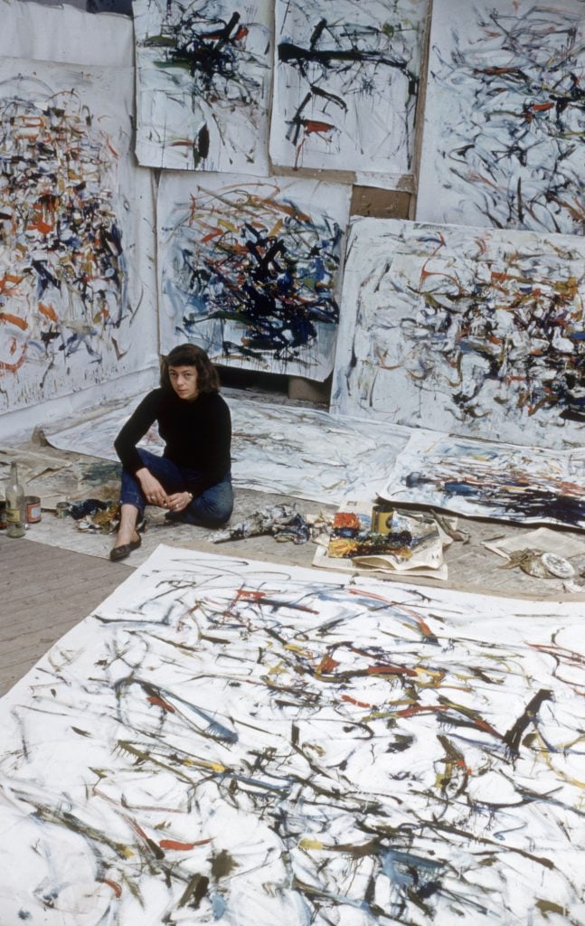 Joan Mitchell in her studio at 77 rue Daguerre, Paris, (1956). Photo by Loomis Dean/the LIFE Picture Collection/Shutterstock.