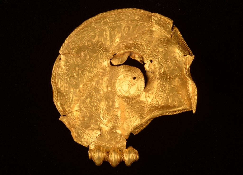 A piece of the newly discovered Iron Age golden treasure from Denmark. Photo courtesy of the Vejlemuseerne, Denmark, Conservation Center Vejle.