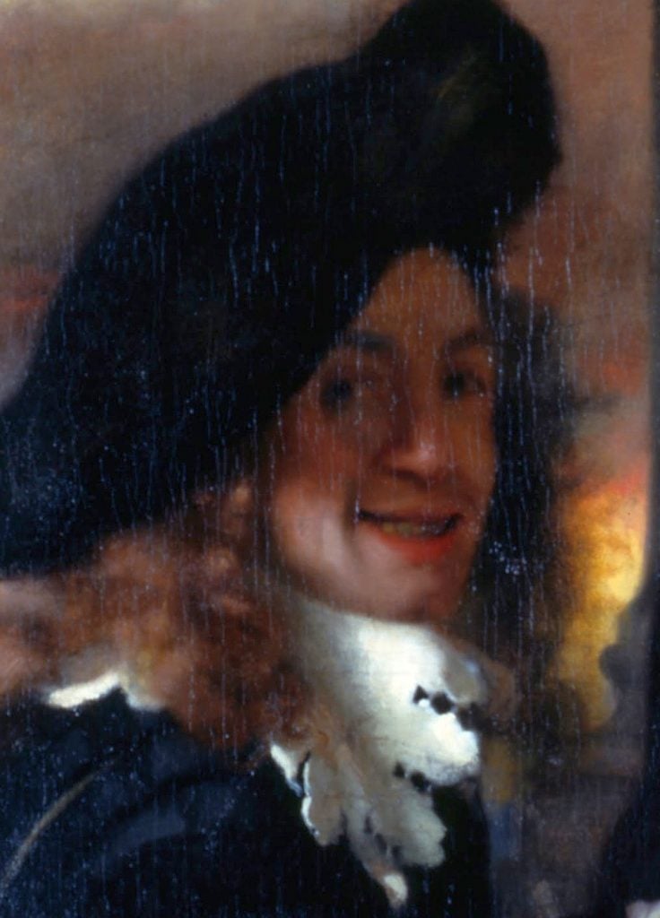 Detail of the painting The Procuress (circa 1656), believed to be a self portrait by Vermeer.