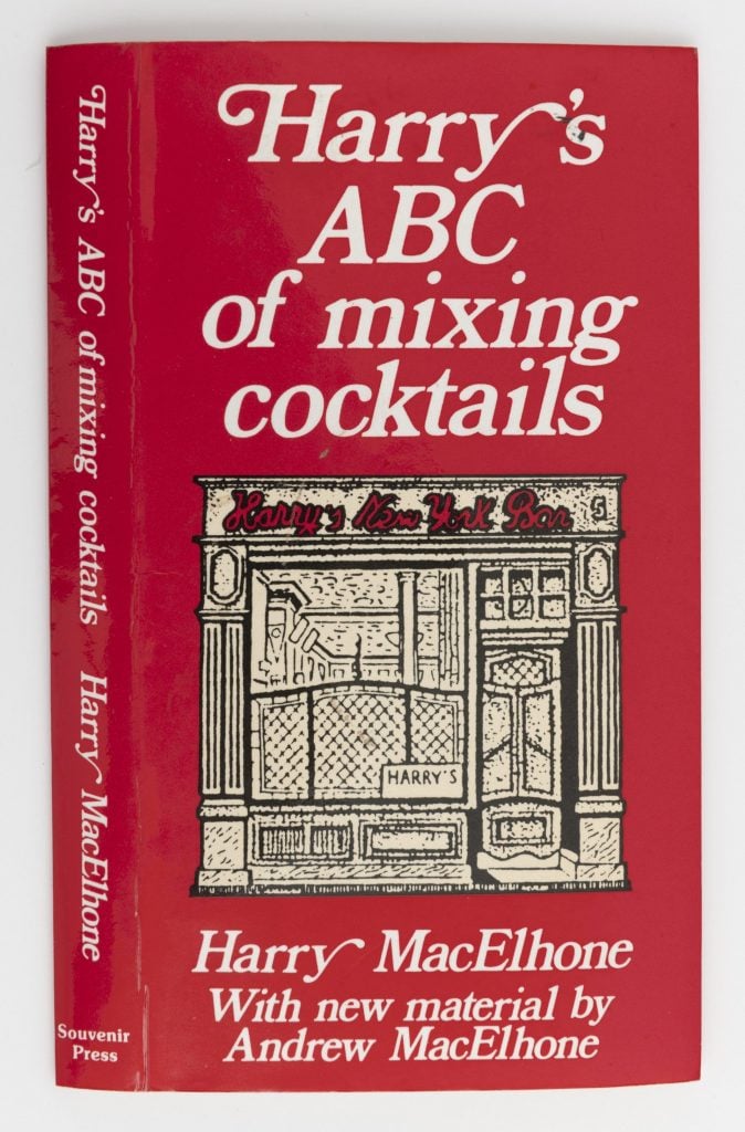 Harry MacElhone,Harry’s ABC of Mixing Cocktails: More Than 300 Famous Cocktails (1986), from Souvenir Press Ltd., London. This copy was a gift from Jean-Michel Basquiat to bartender Randy Gunn. Photo courtesy of Janis Gardner Cecil Fine Art.