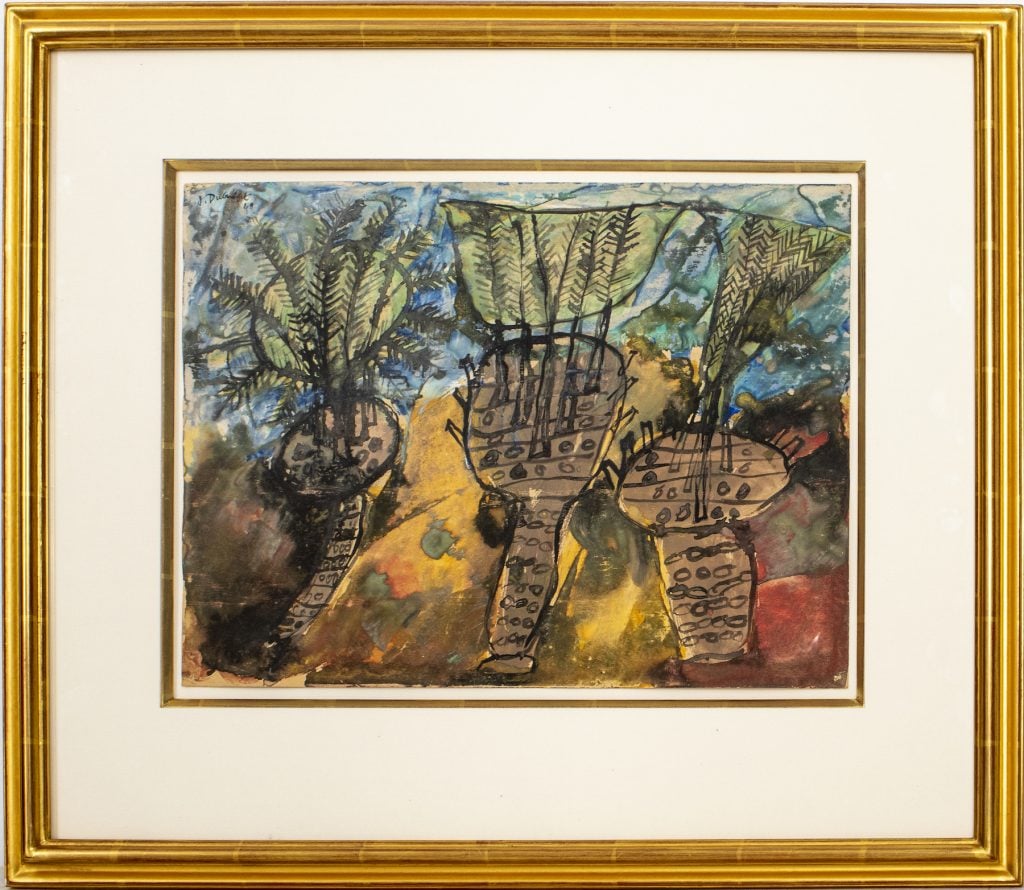 Jean Dubuffet, Three Palm Trees (1948). Signed and dated upper left: "J. Dubuffet '48." Courtesy of Showplace.