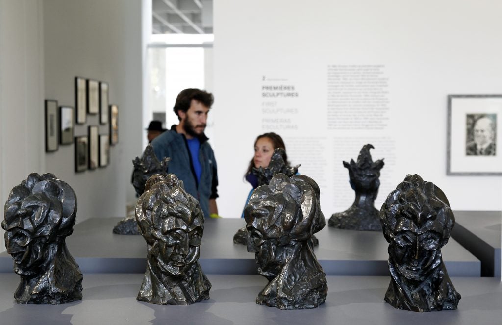 A slew of Picasso's "Head of a woman" sculptures at the Picasso Museum. (Photo by Thierry Chesnot/Getty Images)