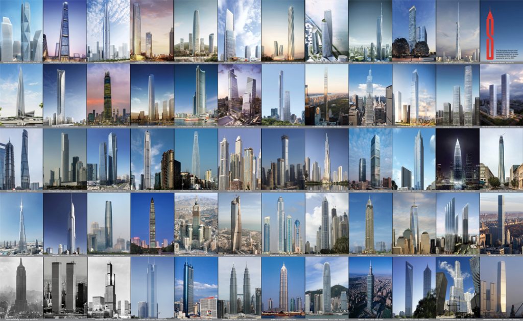 Some of the buildings featured in "Supertall! 2021." Courtesy of the Skyscraper Museum, New York.