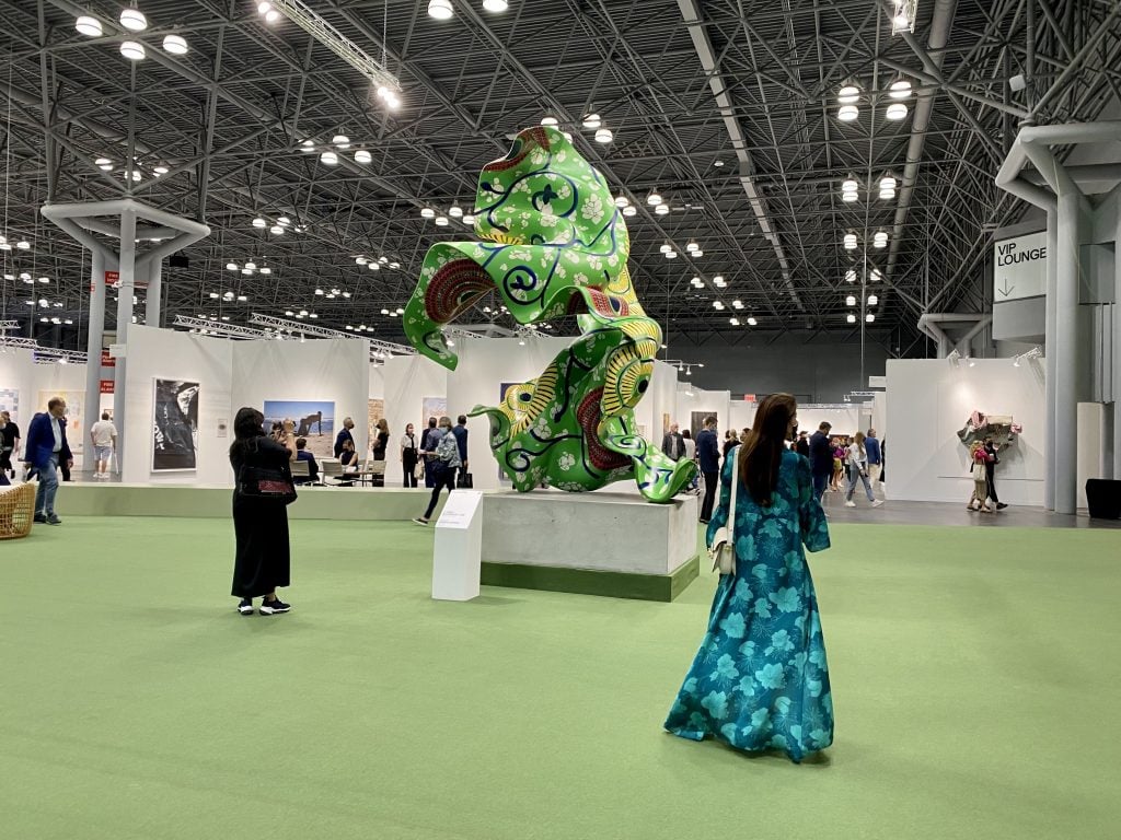 Yinka Shonibare, Material (SG) I (2019) from James Cohan, New York, at the 2021 Armory Show at the Javits Center in New York. Photo by Sarah Cascone.