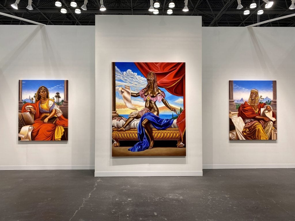 Works by Kajahl from Monique Meloche, Chicago, at the 2021 Armory Show at the Javits Center in New York. Photo by Sarah Cascone.