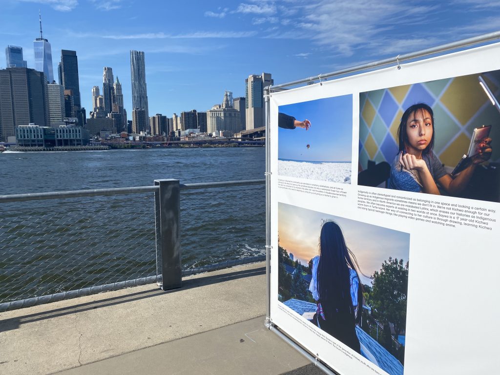 Photos from Pat Kane's "Here Is Where We Shall Stay," about Indigenous identity in Canada, on view in Brooklyn Bridge Park during Photoville NYC. Photo by Sarah Cascone. 