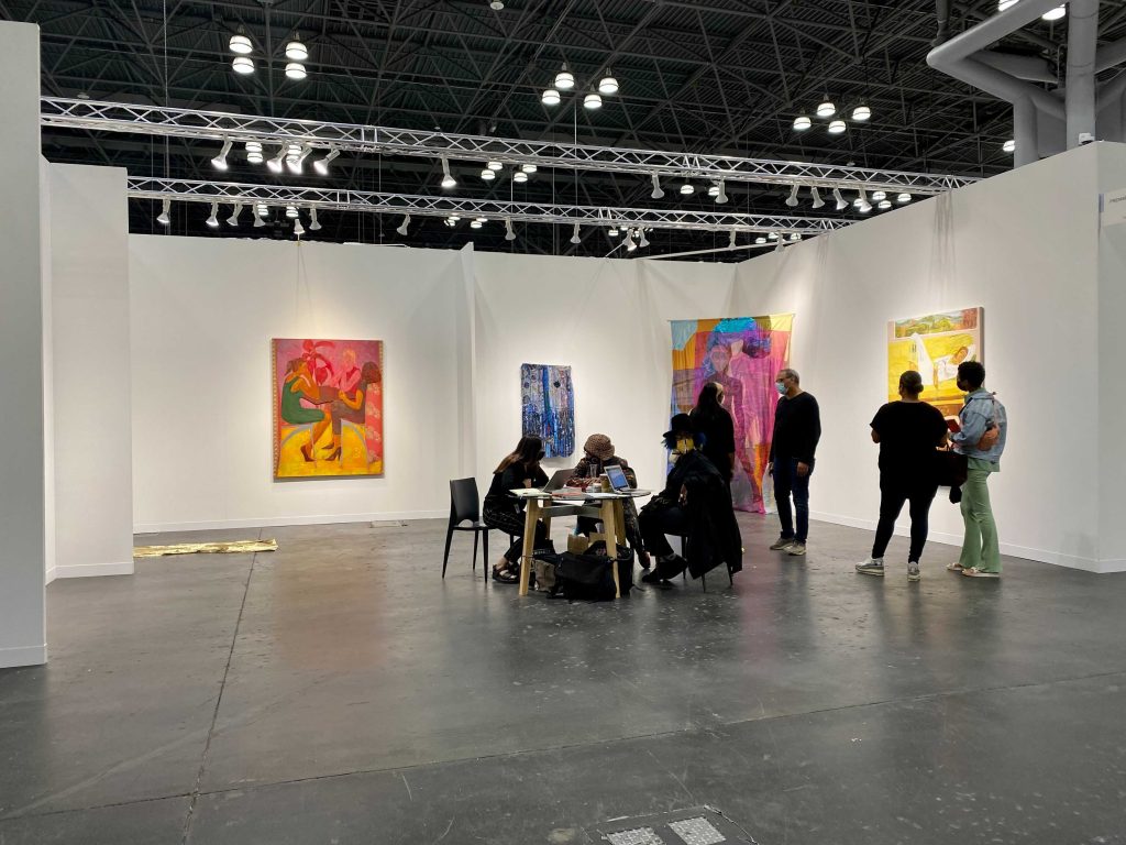 Work by Dindga McCannon, Ambrose, and Hana Yilma Godine from Friedman Gallery, New York and Beacon, at the 2021 Armory Show at the Javits Center in New York. Photo by Sarah Cascone.