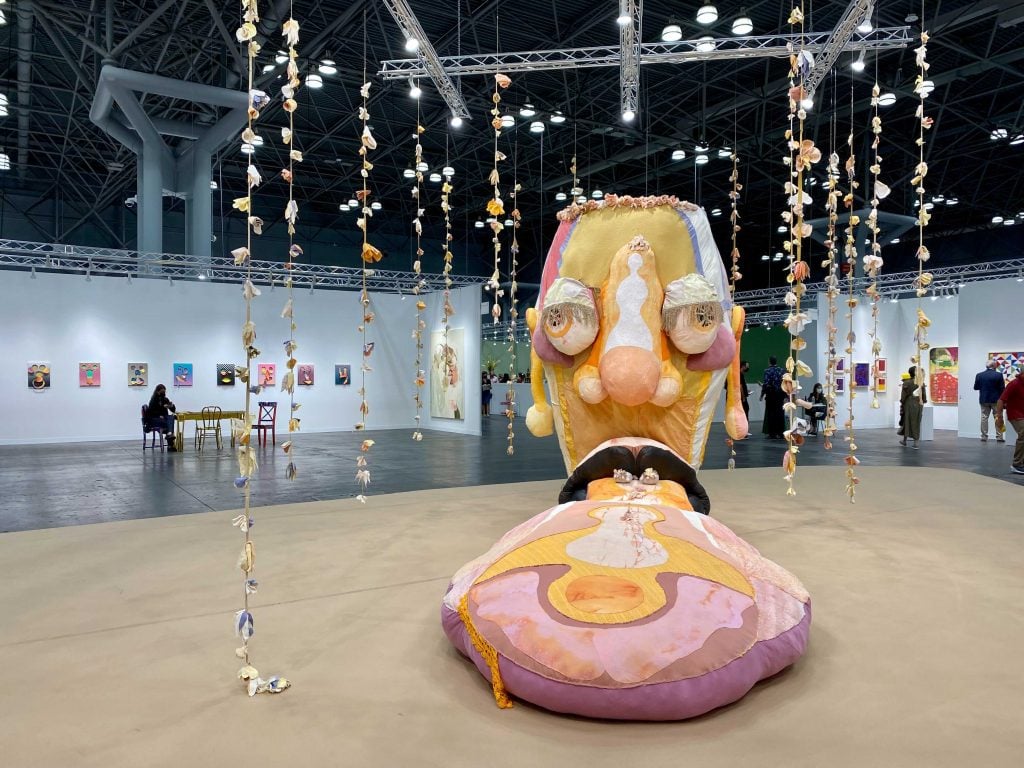Tau Lewis, Opus (The Ovule), 2020, from Night Gallery, Los Angeles, at the 2021 Armory Show at the Javits Center in New York. Photo by Sarah Cascone.