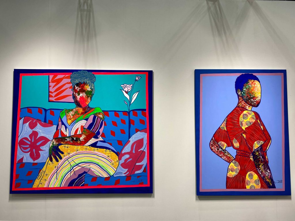 Work by Ajarb Bernard Ategwa from Fredric Snitzer Gallery, Miami, at the 2021 Armory Show at the Javits Center in New York. Photo by Sarah Cascone.