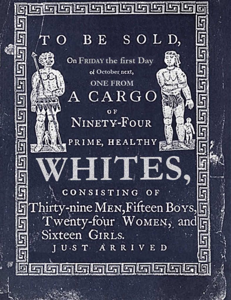 Dread Scott's poster <i>White Male for Sale</i> based on a found advertisement for a slave auction. Courtesy of the artist and Cristin Tierney Gallery, New York.