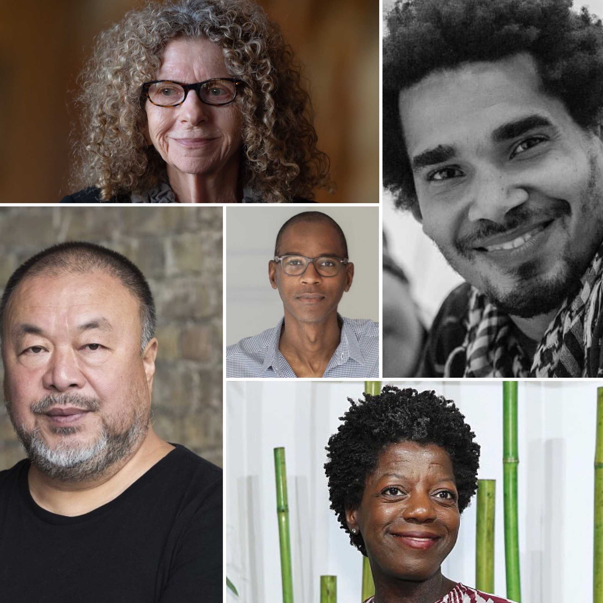 From left: Barbara Kruger, Mark Bradford, Luis Manuel Otero Alcántara, Thelma Golden, and Ai Weiwei.