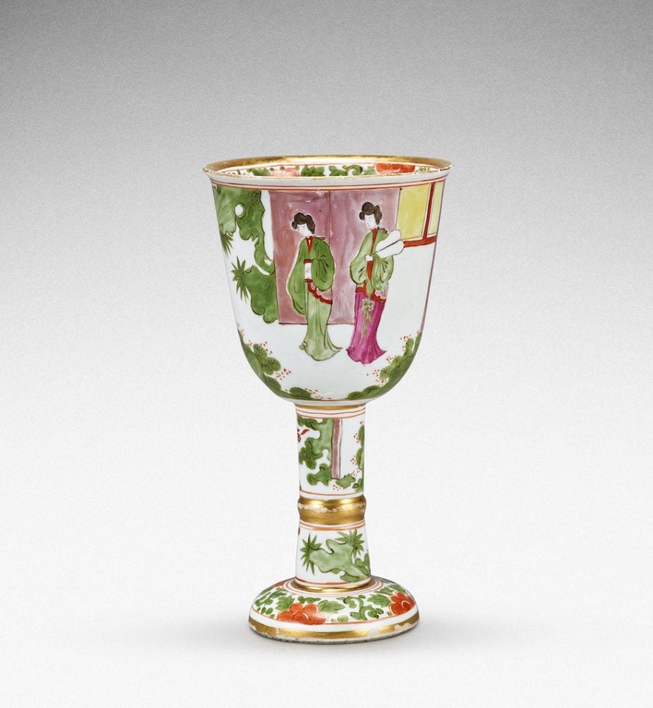 An extremely rare Meissen famille verte goblet. Image courtesy Sotheby's.