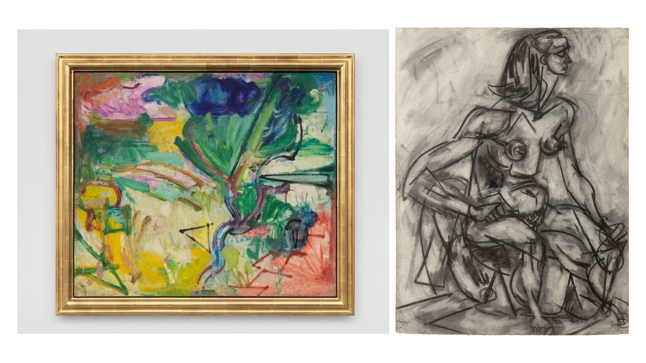 Hans Hofmann's Untitled (Landscape) (1942). Courtesy of Gray, Chicago/New York.; Lee Krasner, Nude Study from Life (1940). Courtesy of Kasmin, New York.