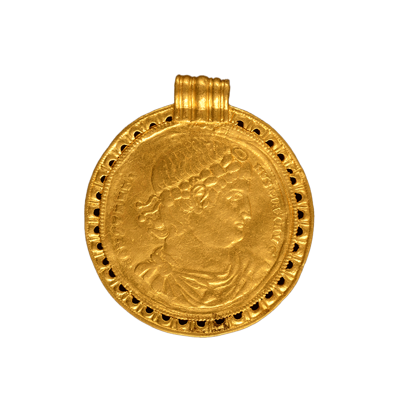 A piece of the newly discovered Iron Age golden treasure from Denmark depicting the Roman emperor Constantine. Photo courtesy of the Vejlemuseerne, Denmark, Conservation Center Vejle.