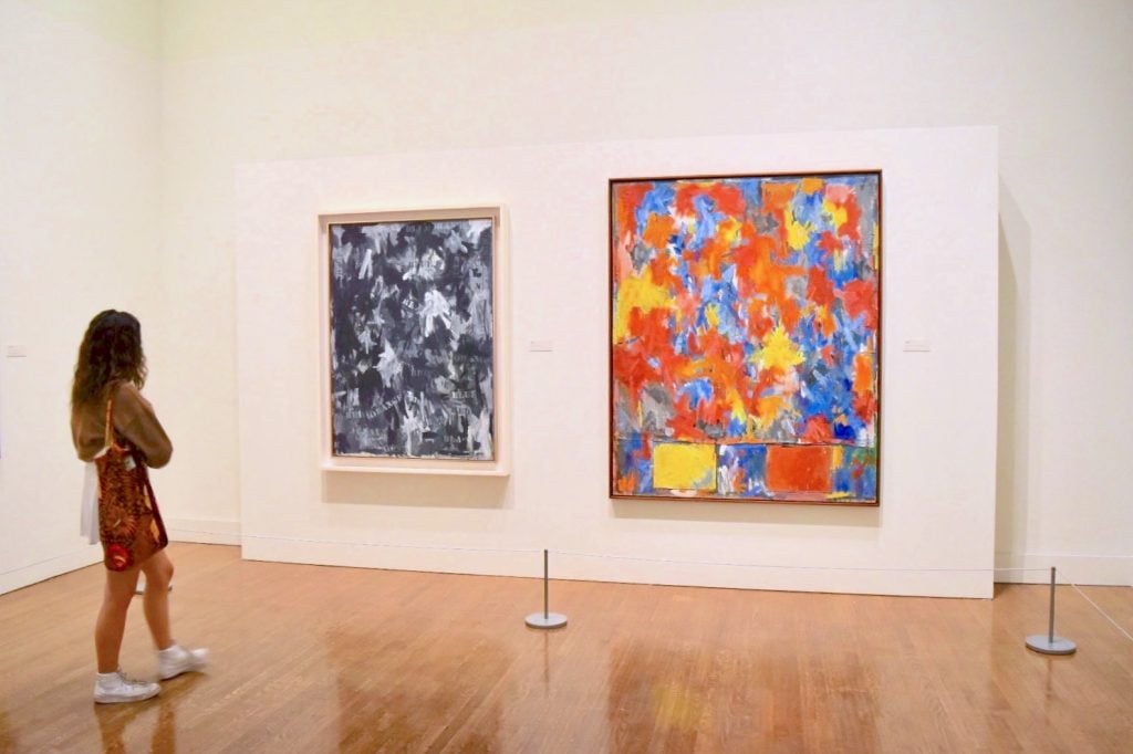 Installation view of Jasper Johns, Jubilee (1959) and Highway (1959) in 