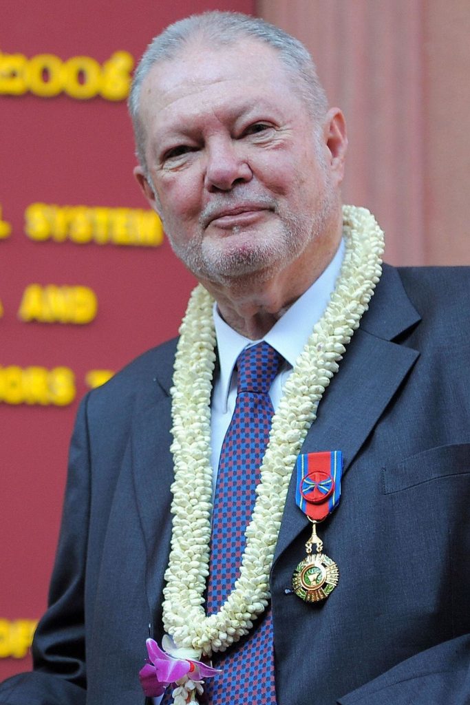 British Khmer art collector Douglas Latchford during a function at the National Museum of Cambodia in Phnom Penh on June 12, 2009. Latchford, a well known collector of Khmer art, repatriated a number of Khmer antiquities during the event. Photo by Tang Chhin Sothy/AFP via Getty Images.