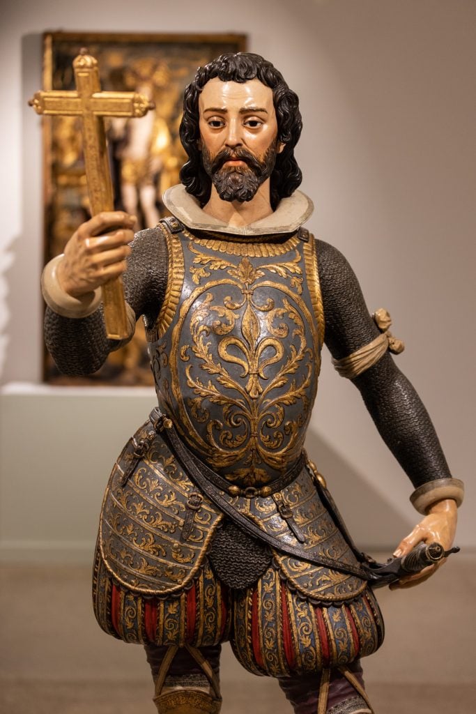 Juan de Mesa, <em>St. Louis of France</em> iin "Gilded Figures: Wood and Clay Made Flesh" at the Hispanic Society of America. Photo by Alfonso Lozano, courtesy of the Hispanic Society of America, collection of Gallery of Nicolás Cortés.
