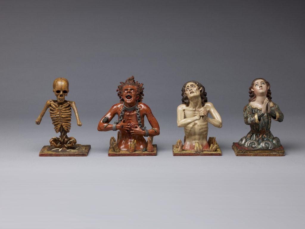 Attributed to Manuel Chili, known as Caspicara Ecuador, The Four Fates of Man: Death; Soul in Heaven; Soul in Purgatory; Soul in Hell (ca. 1775). Photo courtesy of the Hispanic Society of America.