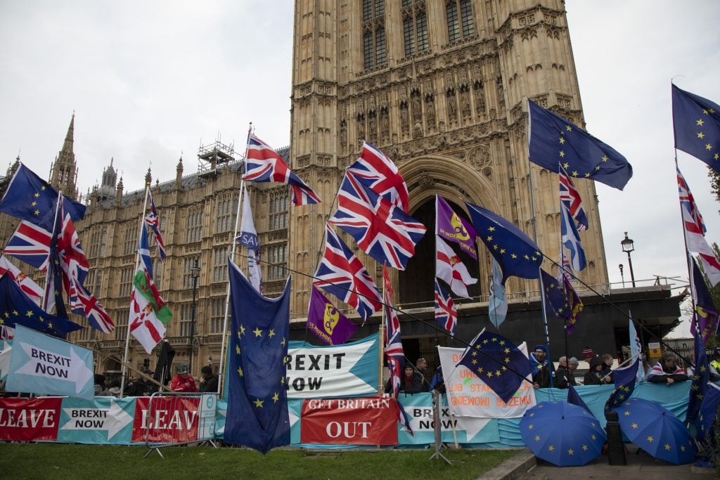Anti Brexit pro European Union protest in Westminster on 28th October 2019 in London, England. Photo by Mike Kemp/In Pictures via Getty Images