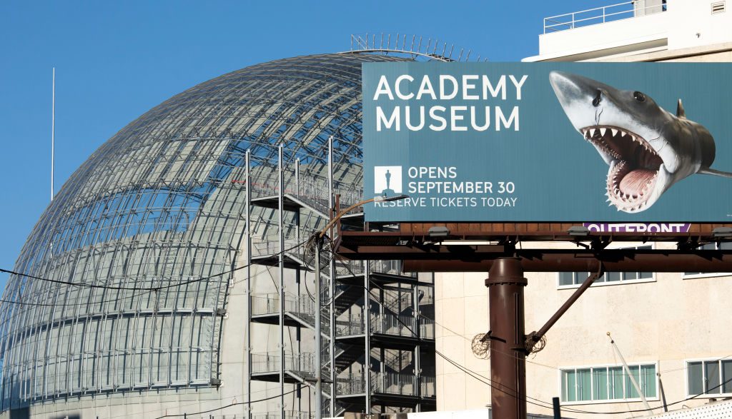 A billboard announces the opening date of the Academy Museum of Motion Pictures. Photo: Myung J. Chun / Los Angeles Times via Getty Images.