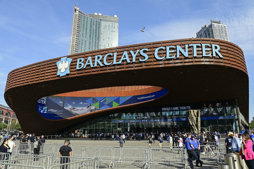 An exterior view of Barclays Center, the unlikely new venue for Andy Warhol's portrait of Basquiat. (Photo by Steven Ryan/Getty Images)