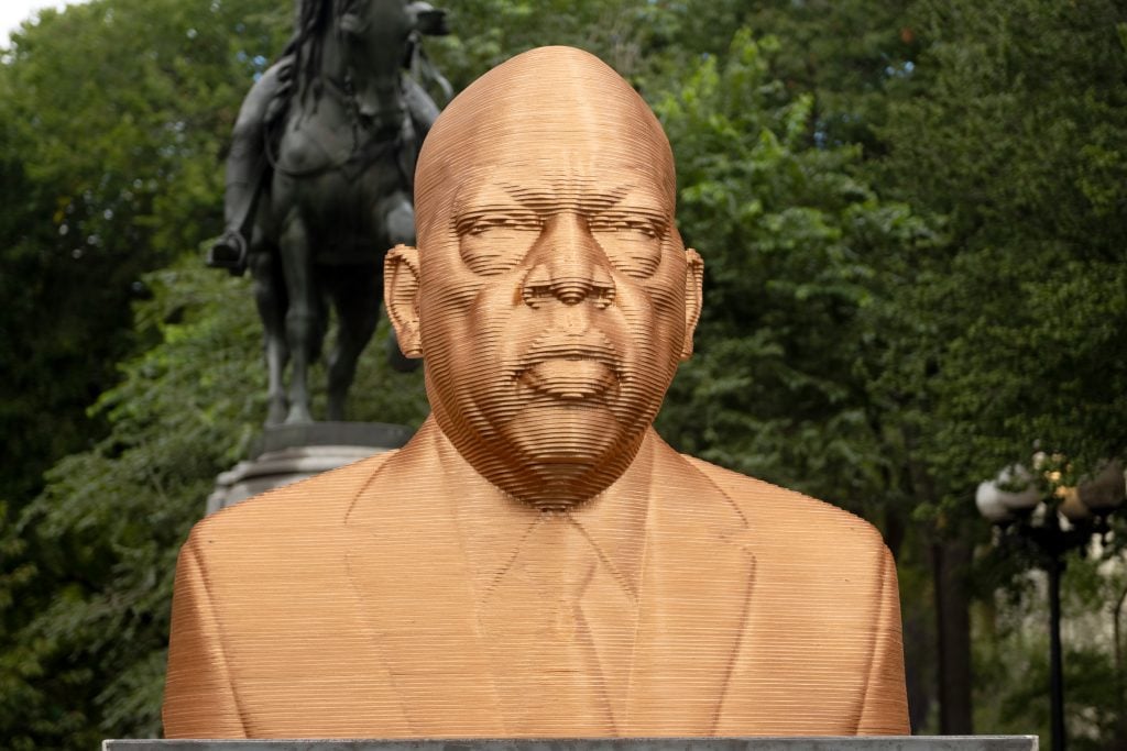 Chris Carnabuci, <em>JOHN LEWIS</em> in Confront Art's exhibition "Seeinjustice" in Union Square in New York City. Photo by Alexi Rosenfeld/Getty Images.