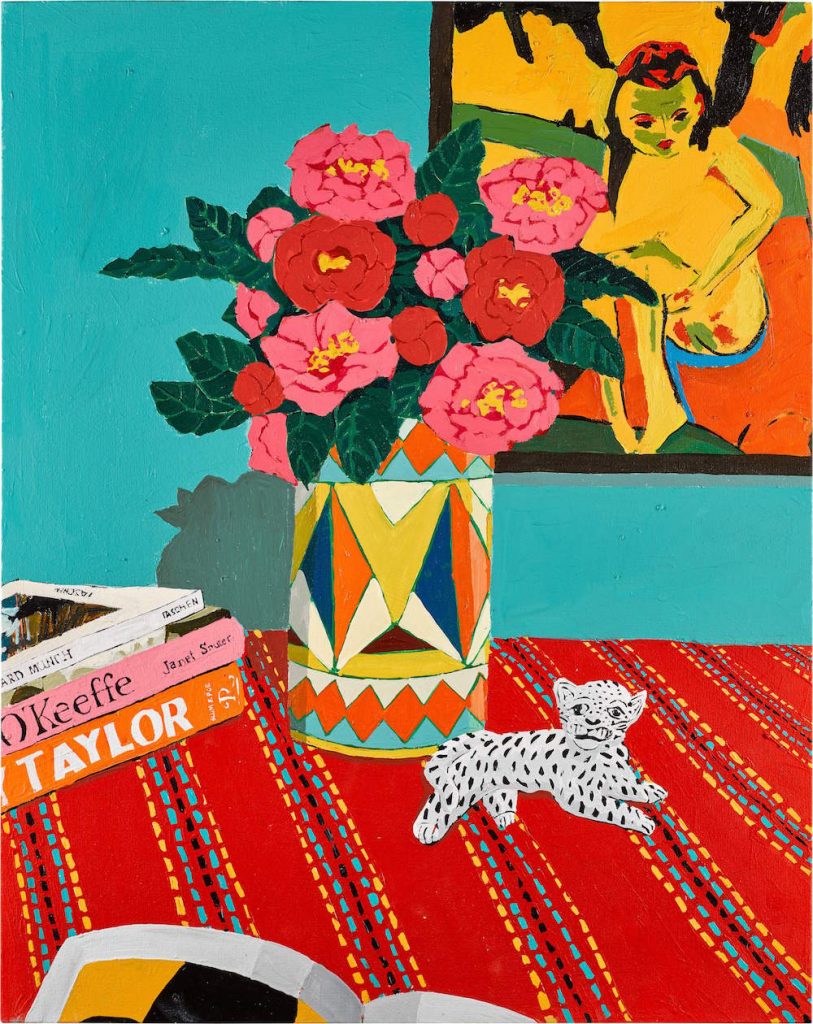 Hilary Pecis, Camellias and Leopard (2019). Image courtesy Sotheby's.
