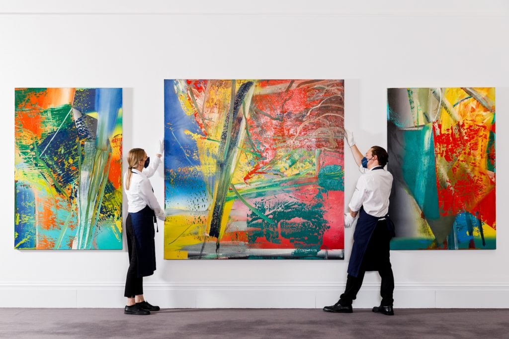 A trio of Gerhard Richters, Sotheby's Contemporary Art Evening Auction (October 14). Courtesy Sotheby's.