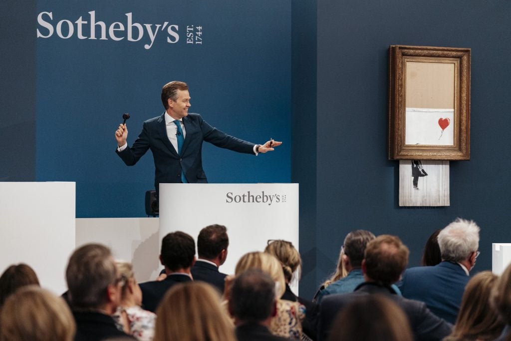 Banksy's Love is in the Bin about to go under hammer at Sotheby's contemporary art evening auction in London. Courtesy of Sotheby's.