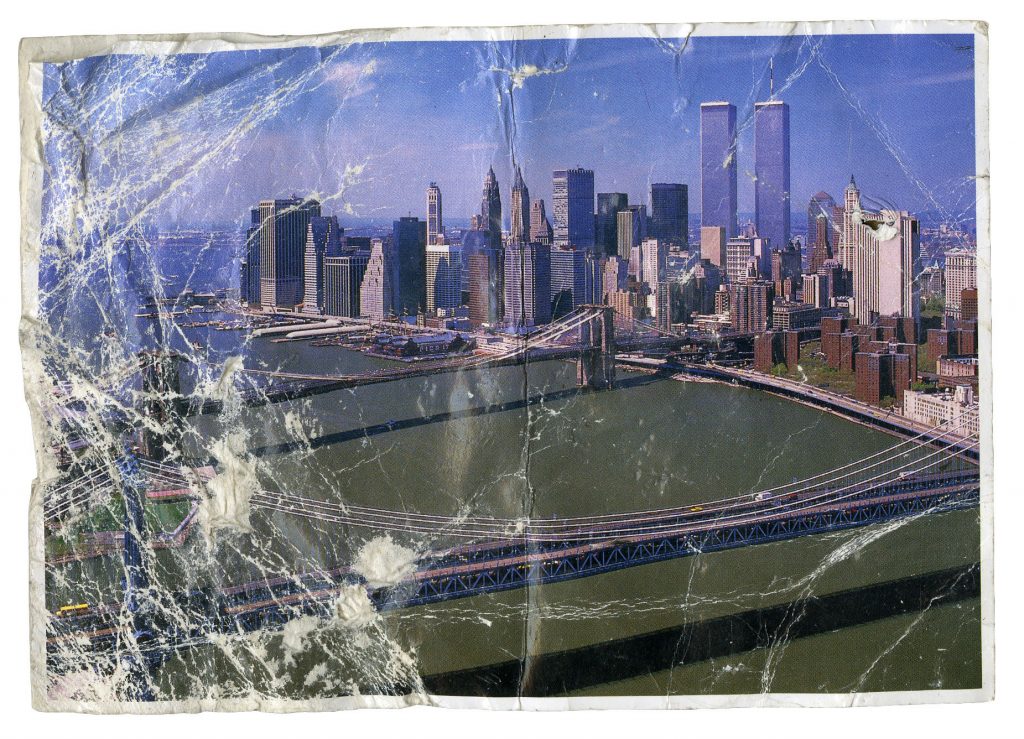 Postcard Recovered from the World Trade Center site after September 11, 2001. Collection of 9/11 Memorial Museum, gift of Bronx Supreme Court, in memory of Capt. Harry Thompson, Sgt. Mitchel Wallace and Sgt. Thomas Jurgens.