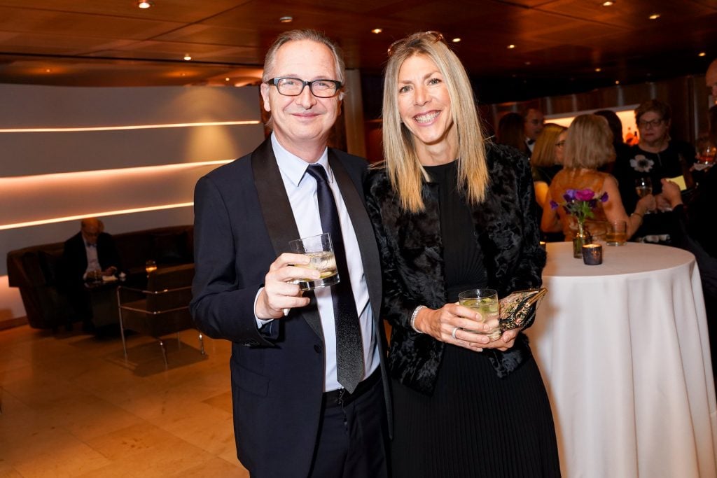 Brett Gorvy and Amy Gold attend 2019 AFA Gala & Cultural Leadership Awards at Guastavino's on November 7, 2019 in New York. (Photo by Sean Zanni/PMC)