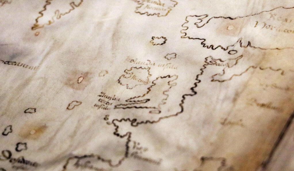 Yale University's Vineland Map, thought to be the earliest depiction of North America, is now proven to be a modern fake. Collection of Yale’s Beinecke Rare Book and Manuscript Library, New Haven, Connecticut, public domain. Photo courtesy of Yale University, New Haven, Connecticut. 
