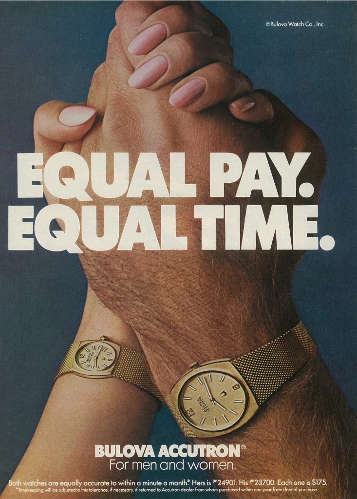 A 1974 Accutron ad for its men's and then-new women's watches. Courtesy of Accutron.