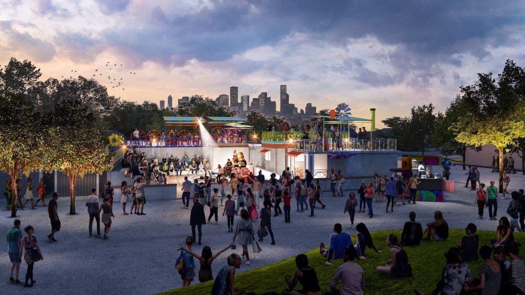 Rendering of the Orange Show Monument. Image courtesy of the Orange Show Center for Visionary Art, Houston, and Rogers Partners.