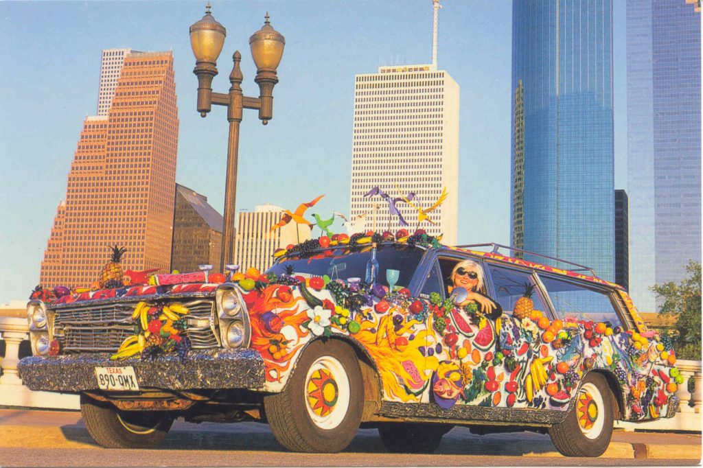The Fruitmobile at the Houston Art Car Parade. Photo courtesy of the Orange Show Center for Visionary Art, Houston.