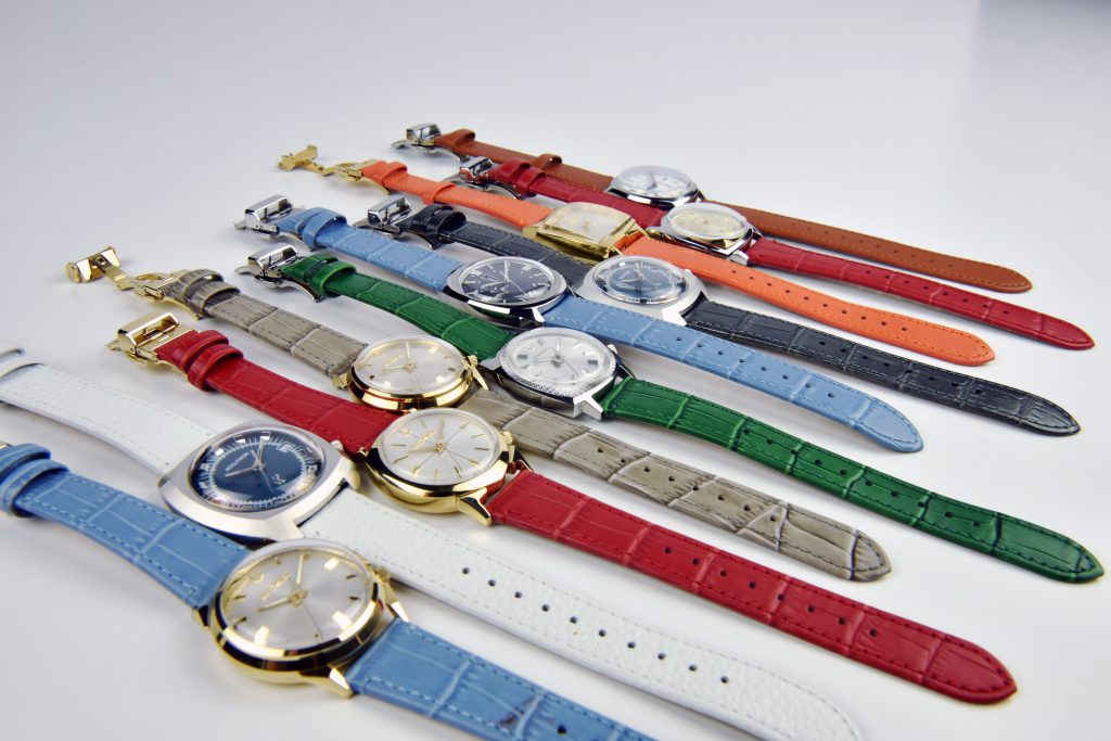 The new Legacy Collection is customizable, with a range of colorful straps. Courtesy of Accutron.