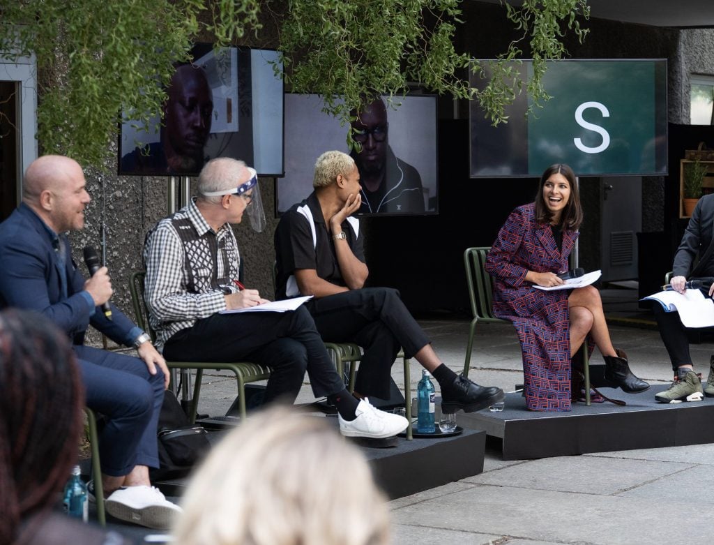Sachs moderating a panel at Berlin Art Weekend for ​König Galerie. Photo courtesy Roya Sachs.